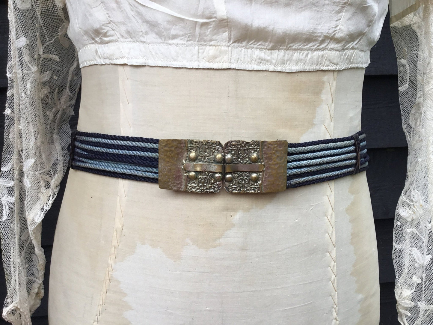 Antique Cord Belt with Arts & Crafts Metal Buckle, 27.5” Long - Splendid Vintage World