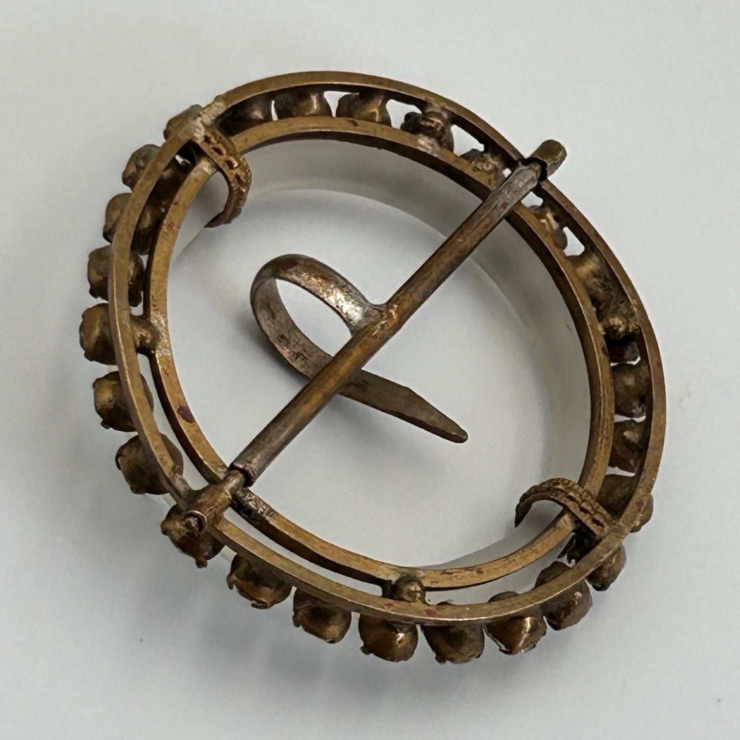 Edwardian frosted glass & paste stone circular buckle. - Splendid Vintage World