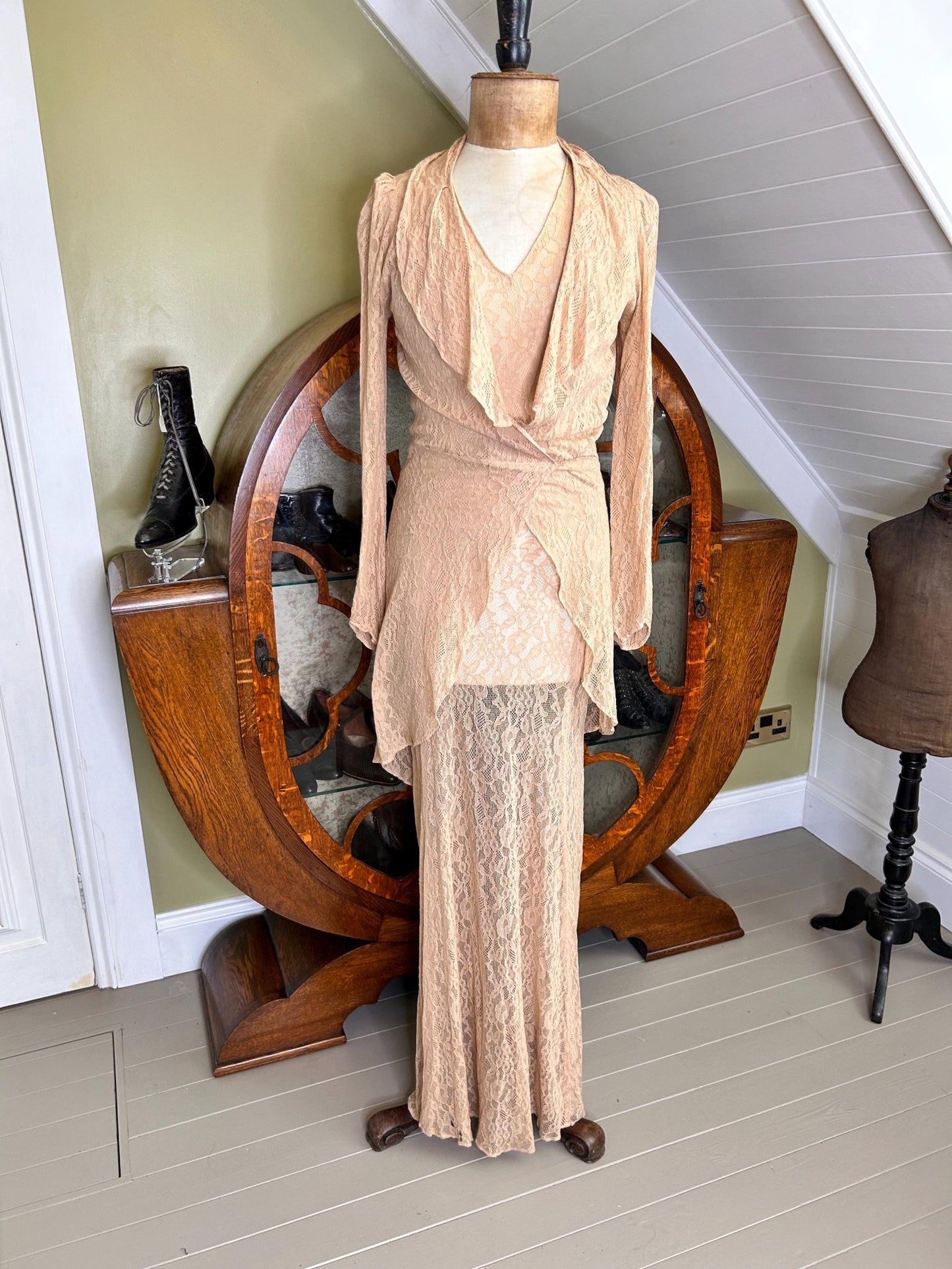 Vintage 1930s Long sheer Lace Dress & jacket - Splendid Vintage World