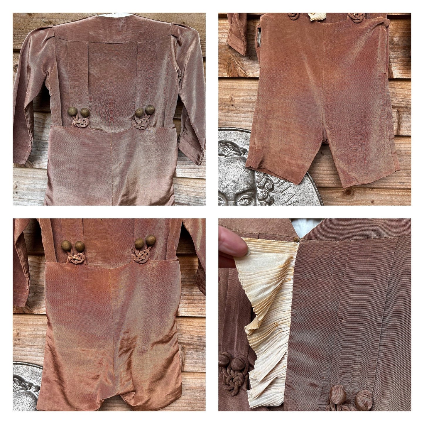 Vintage Child's Top and Trouser Suit: Cinnamon Brown Silk Grosgrain, Ornate Frog Trim - Splendid Vintage World