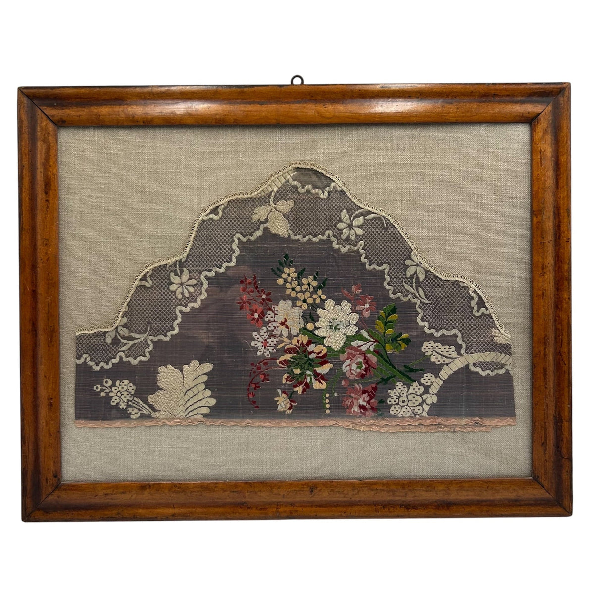 18th century narrow silk sleeve in maple frame on white background - Splendid Vintage World
