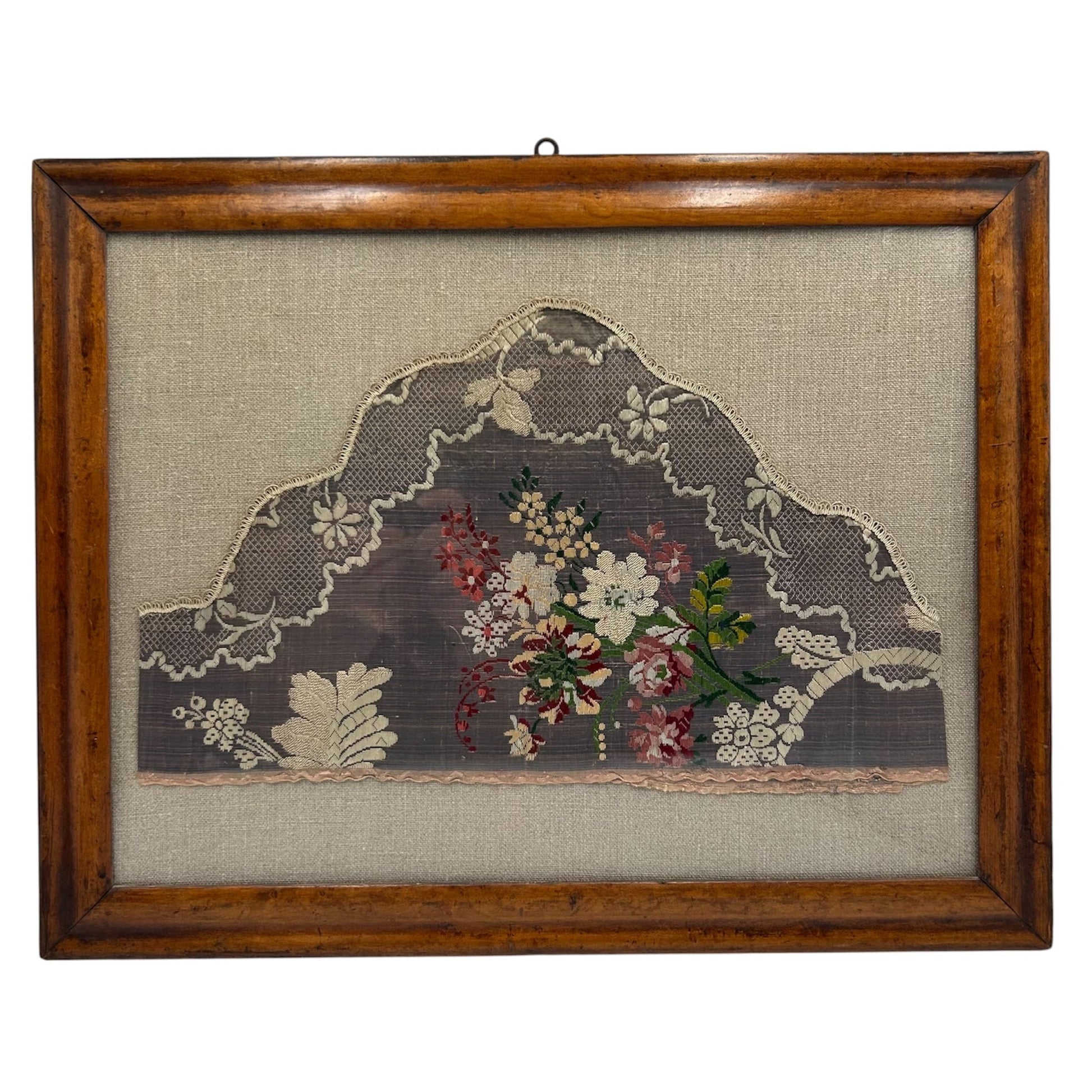 18th century narrow silk sleeve in maple frame on white background - Splendid Vintage World