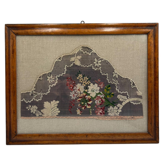 18th century narrow silk sleeve in maple frame - Splendid Vintage World