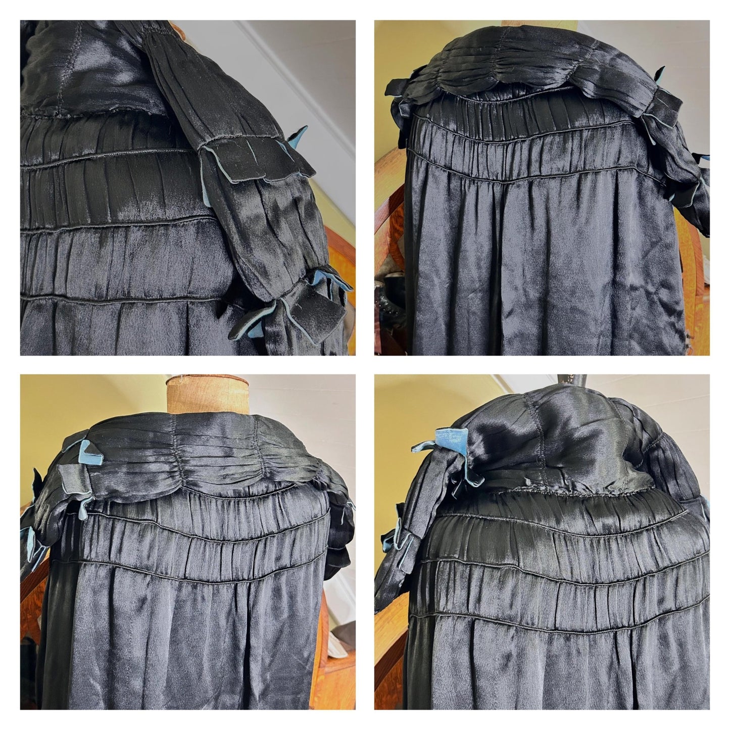 4 photos of Black & Blue cape padded feature collar in room setting - Splendid Vintage World