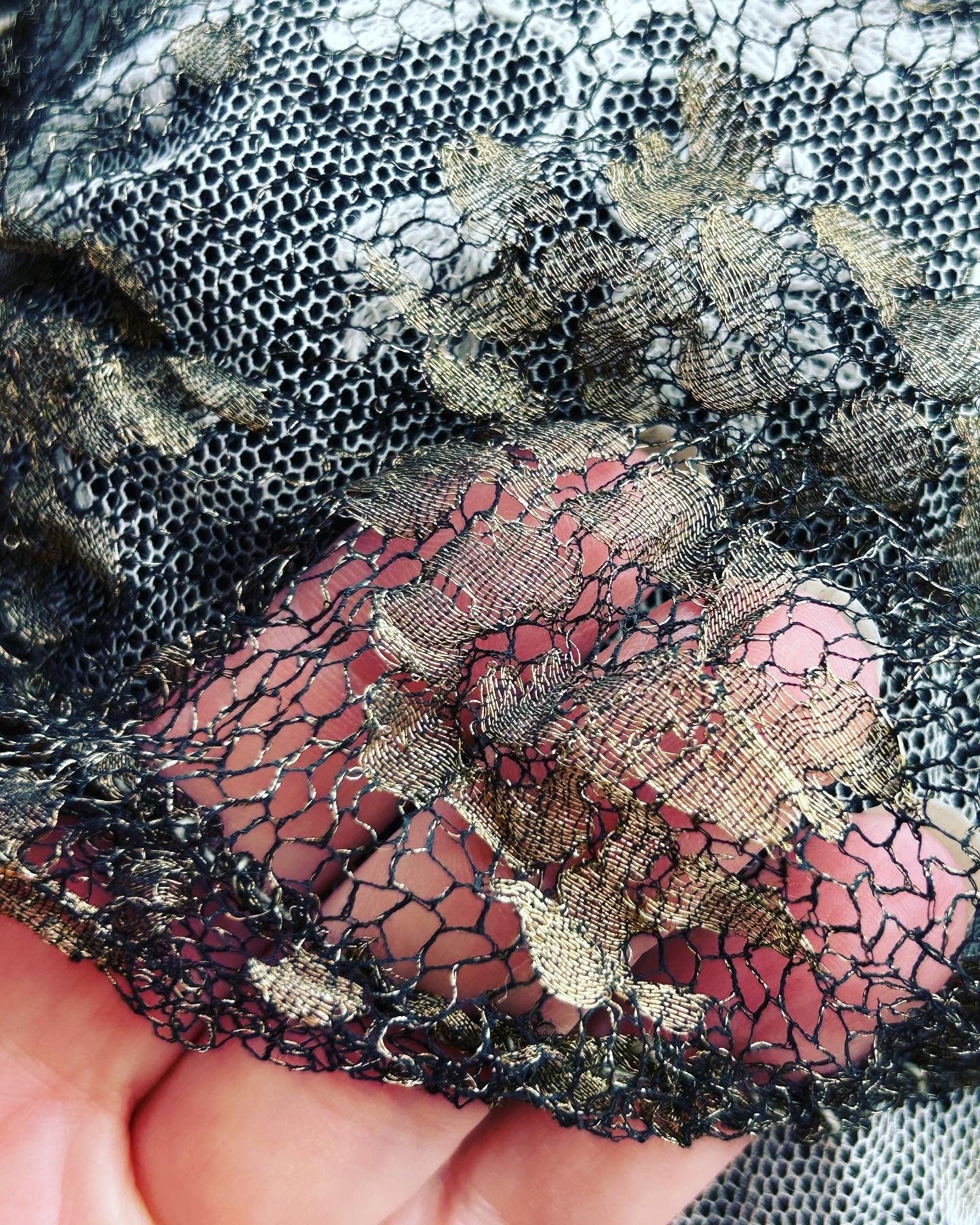 1910s 1920s art deco Gold Metallic Lace Bridal Juliet Cap with Velvet Leaves silk buds beaded edges & embroidered tulle veil
