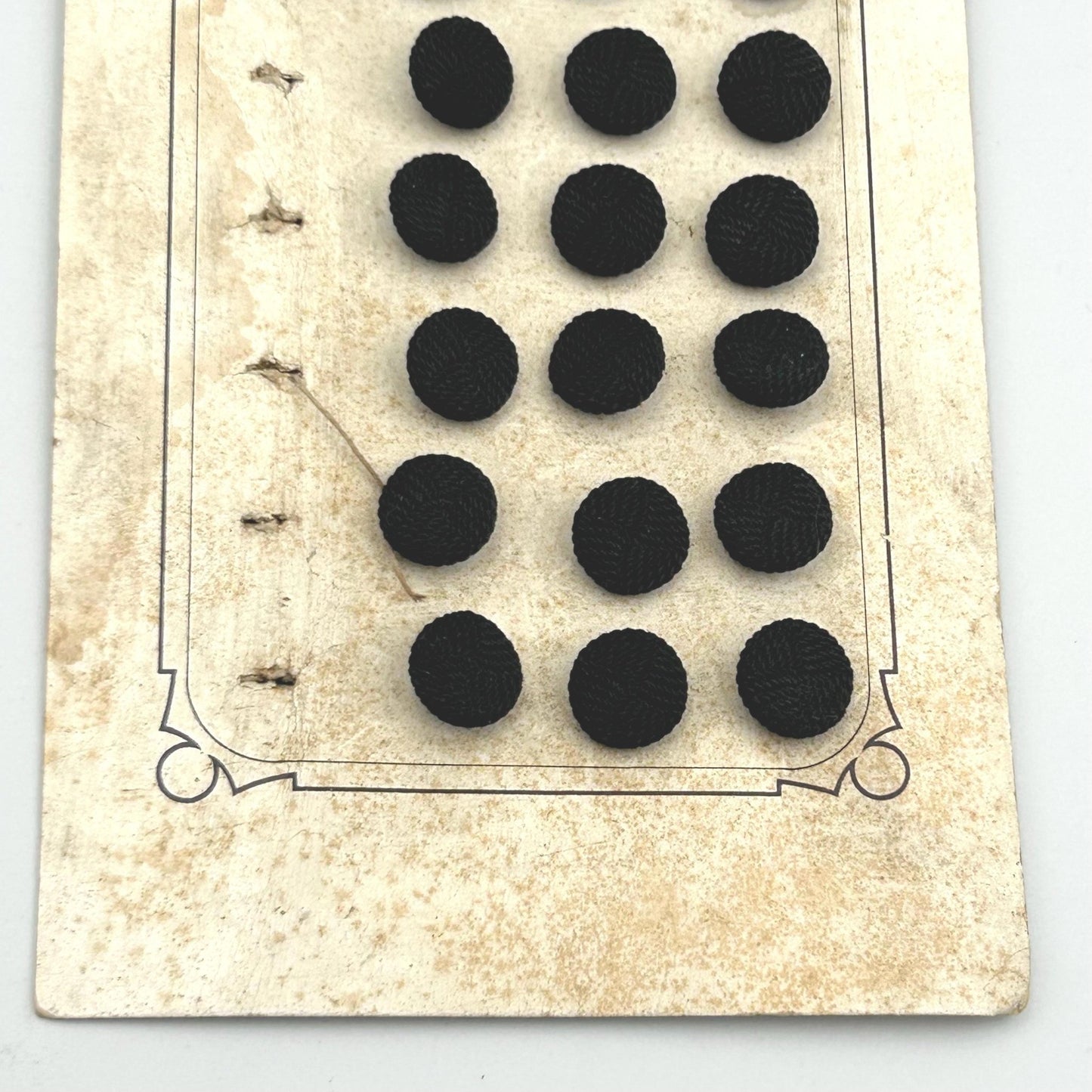 26 Antique French Black Textile Buttons 12 mm diameter Metal Shanks on original card - Splendid Vintage World