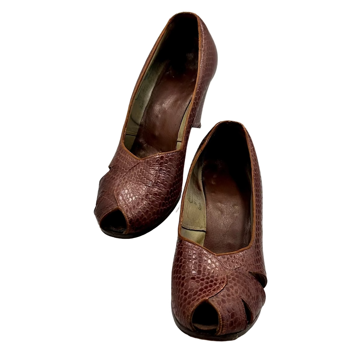 1940s CC41 faux snake skin peep toe shoes