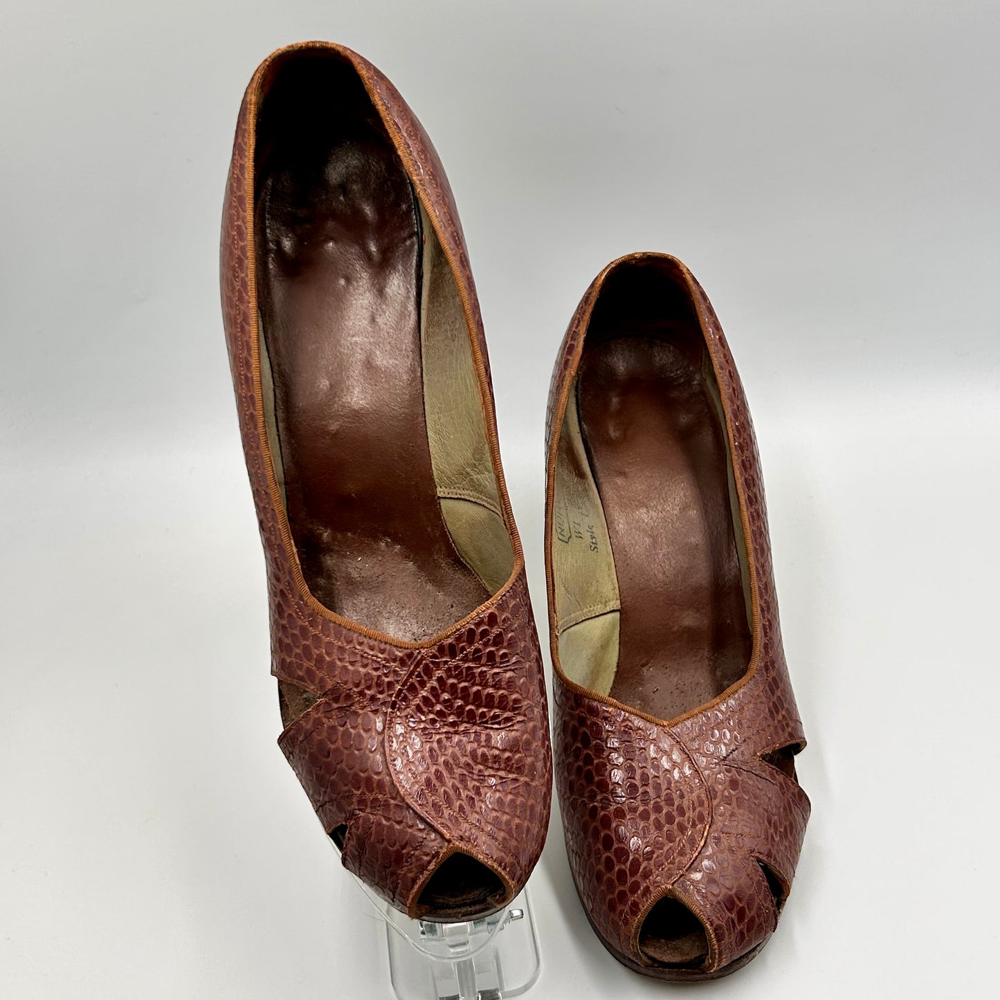 1940s CC41 faux snake skin peep toe shoes