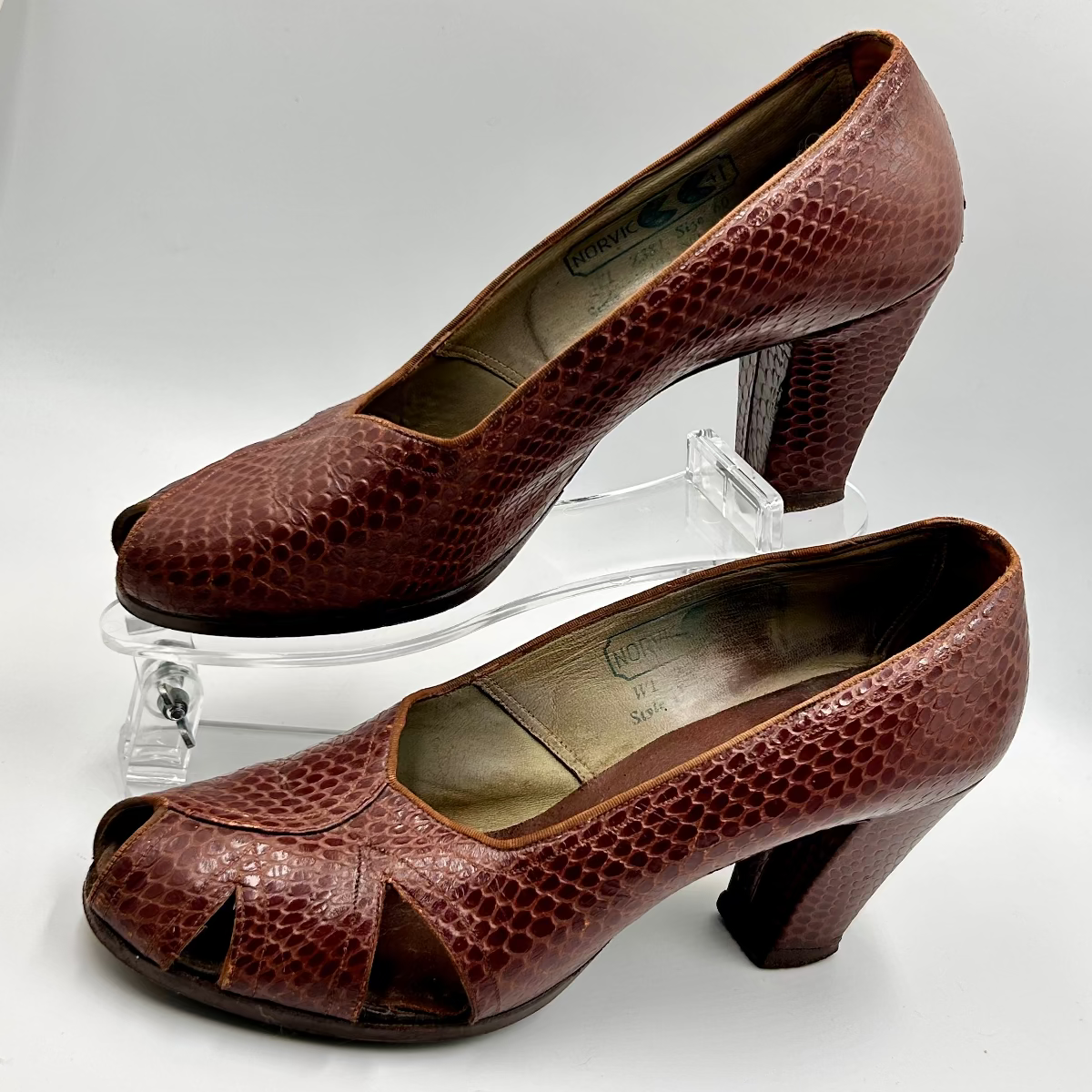 1940s CC41 faux snake skin peep toe shoes