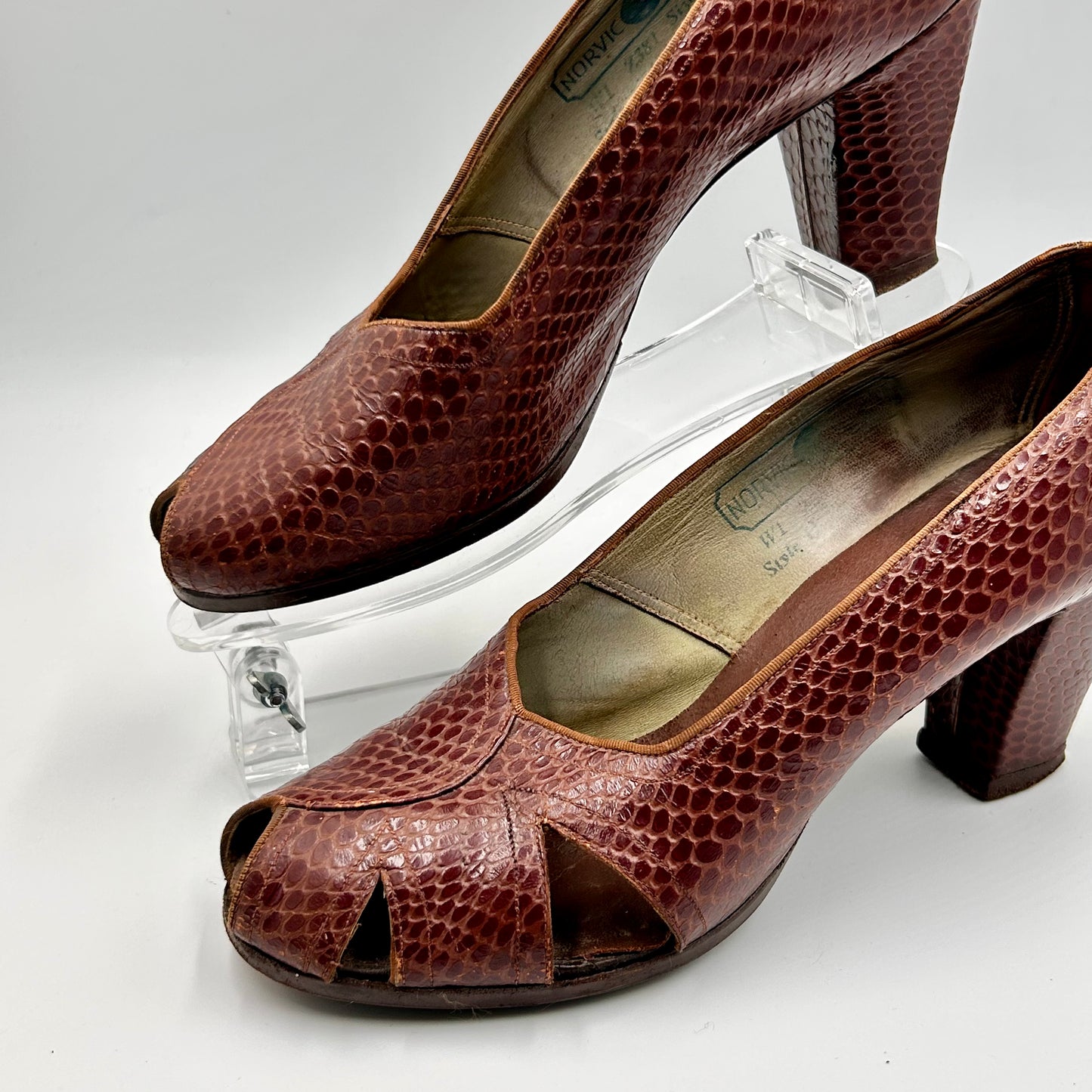 1940s CC41 faux snake skin peep toe shoes