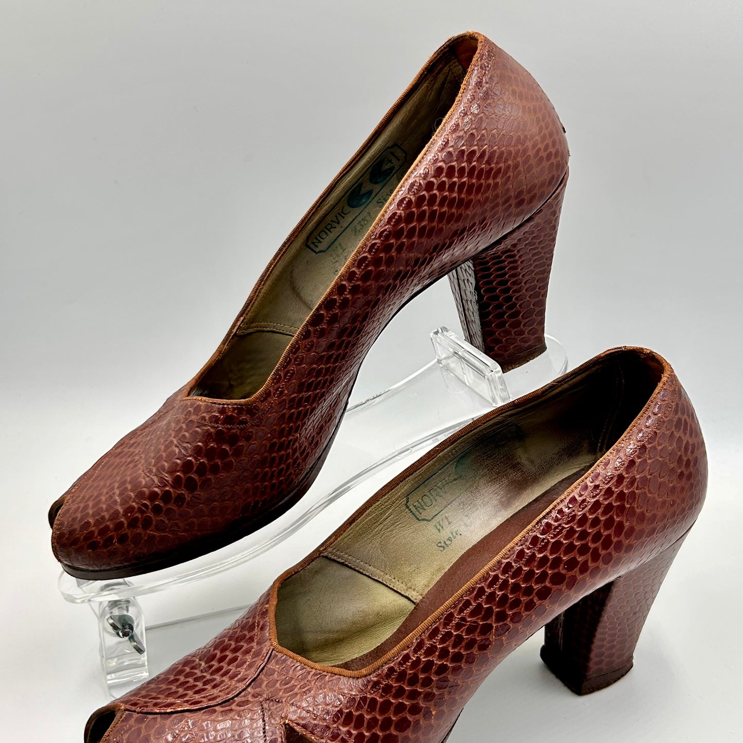 1940s CC41 faux snake skin peep toe shoes