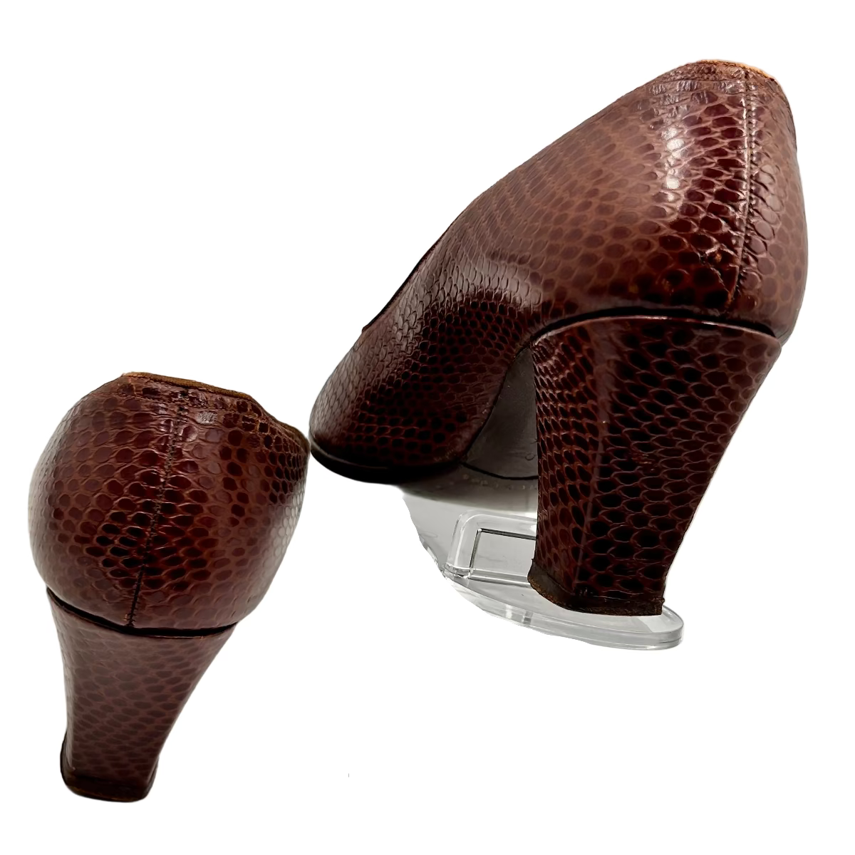 1940s CC41 faux snake skin peep toe shoes