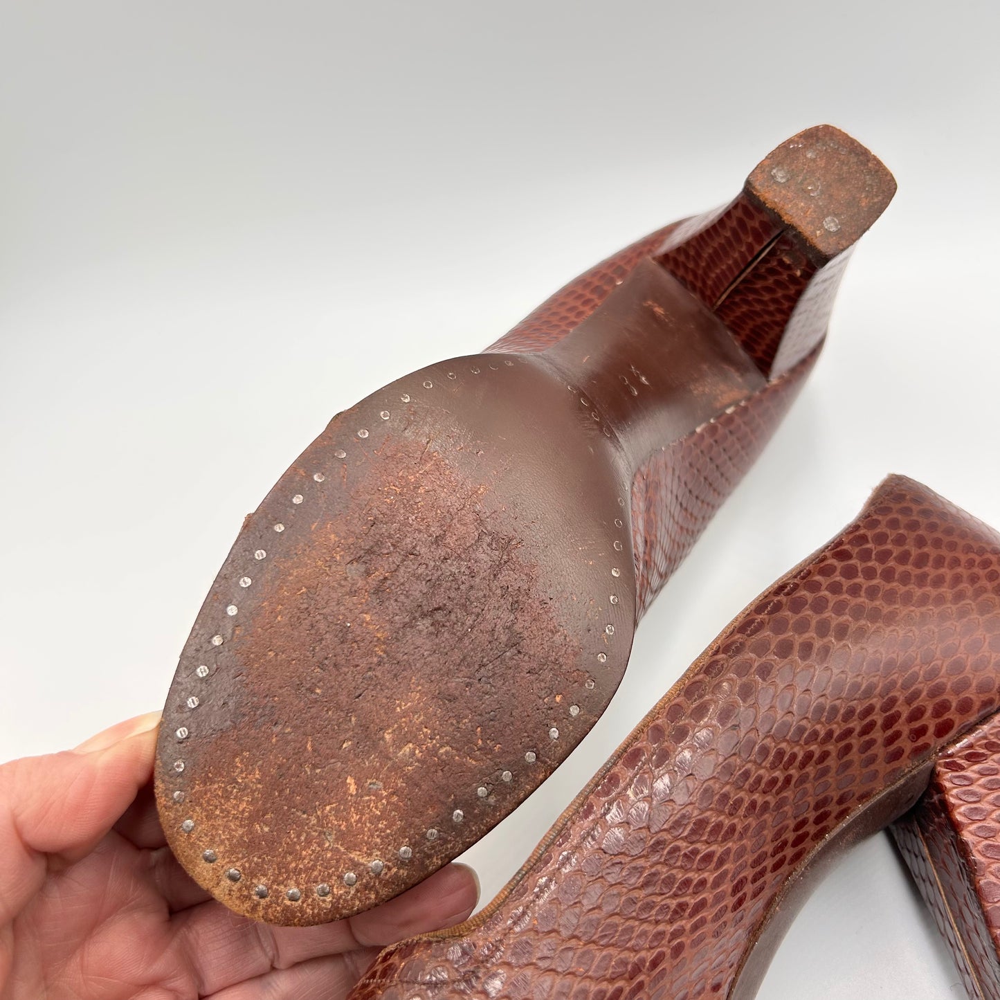 1940s CC41 faux snake skin peep toe shoes