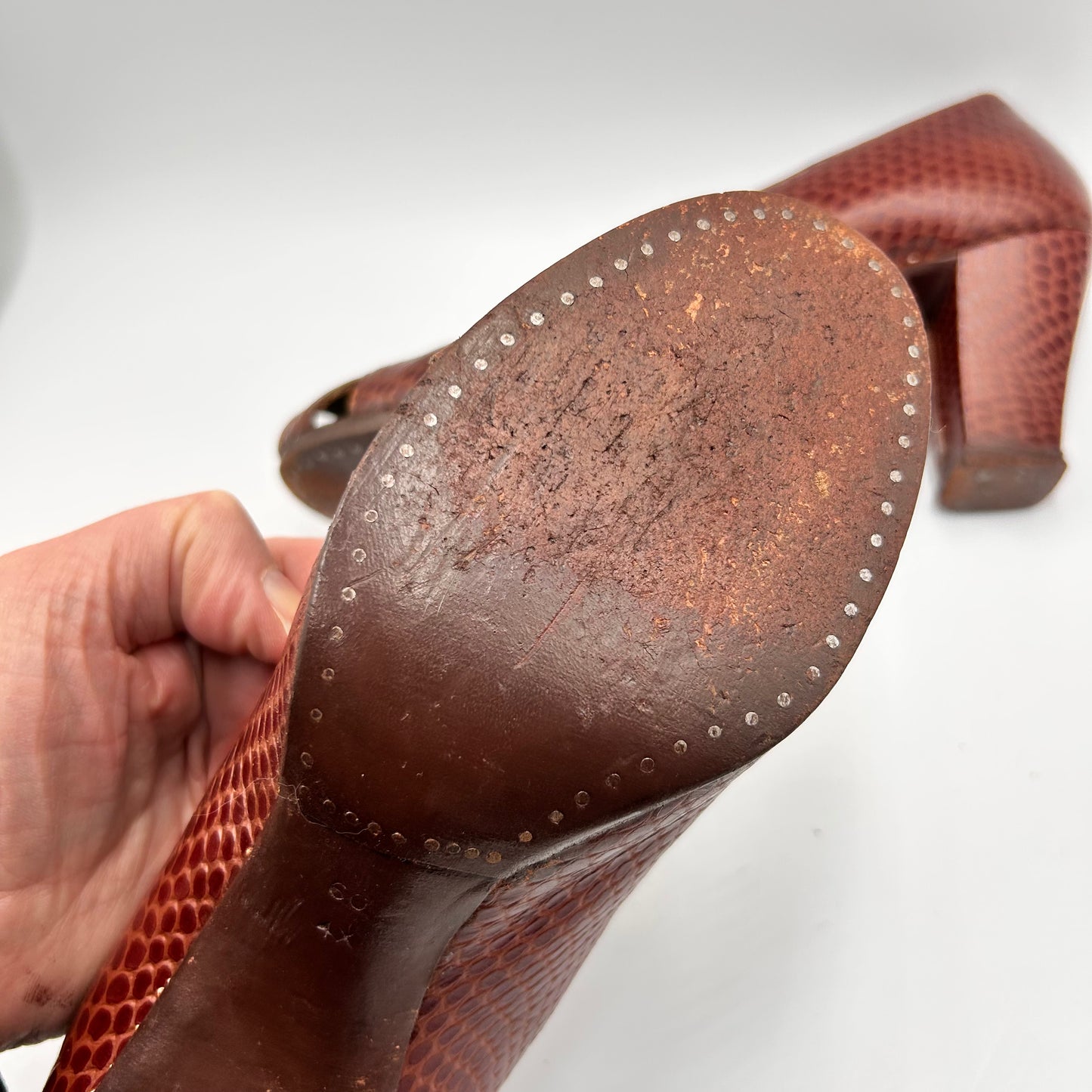 1940s CC41 faux snake skin peep toe shoes