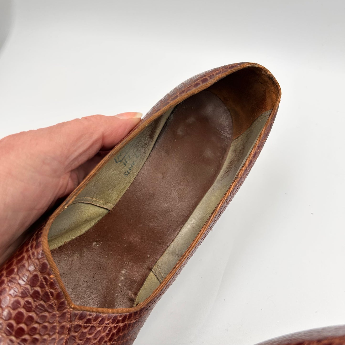 1940s CC41 faux snake skin peep toe shoes