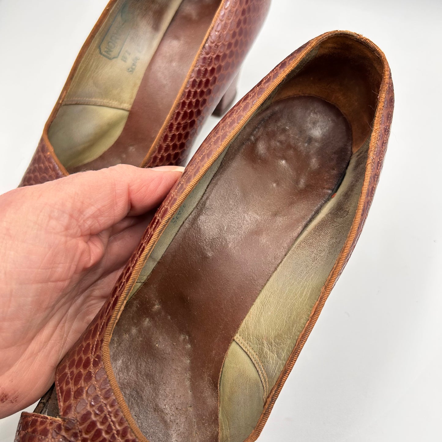 1940s CC41 faux snake skin peep toe shoes