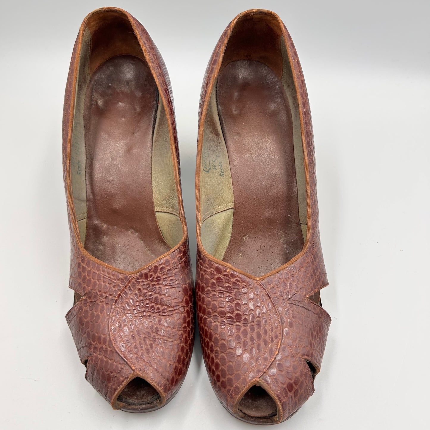 1940s CC41 faux snake skin peep toe shoes