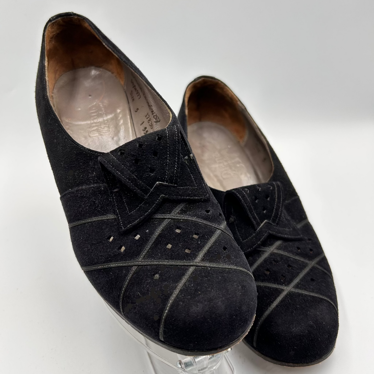 Pair of black suede shoes on a white background - splendid vintage world