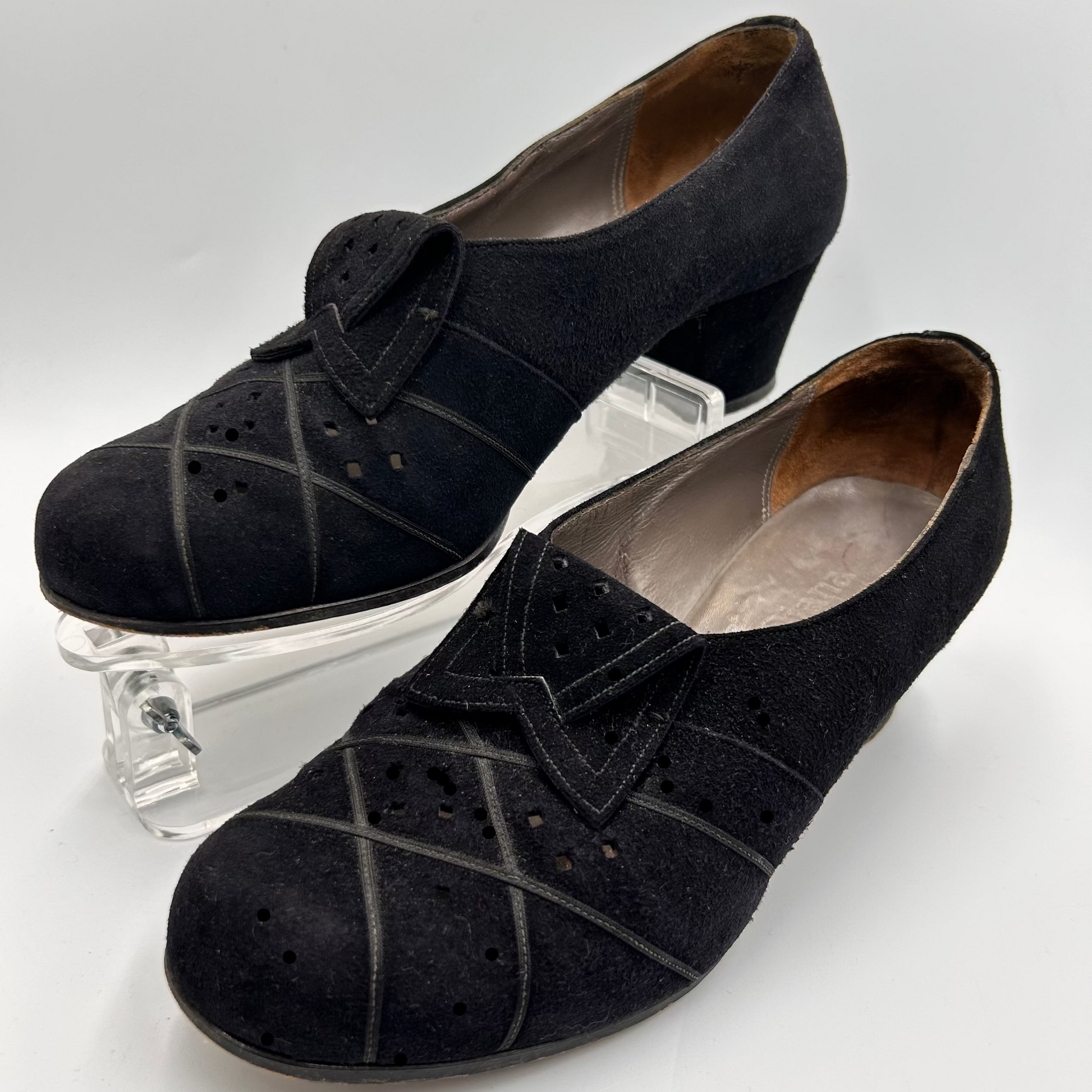 Pair of black suede shoes on a white background - splendid vintage world