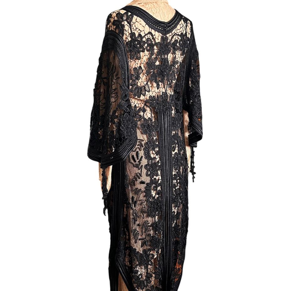 Floral Black lace dress on a mannequin white background