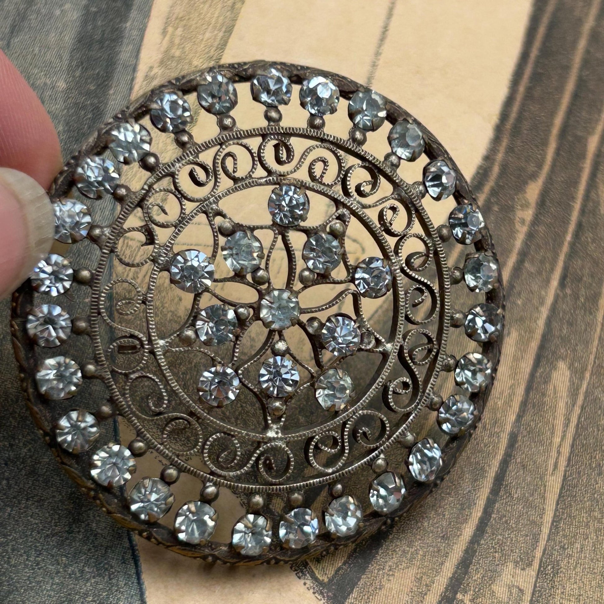 Antique diamanté filigree hair decoration or dress adornment. Circular & complete & has 4 loops to the back for attaching