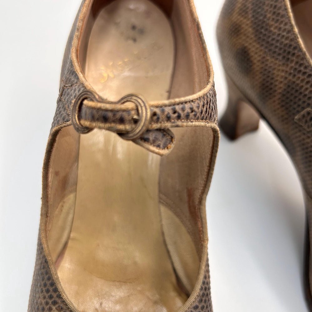 1920s 30s leather shoes with fine buckle strap from Manfield , Selberite Arch preserver Made in England natural pattern