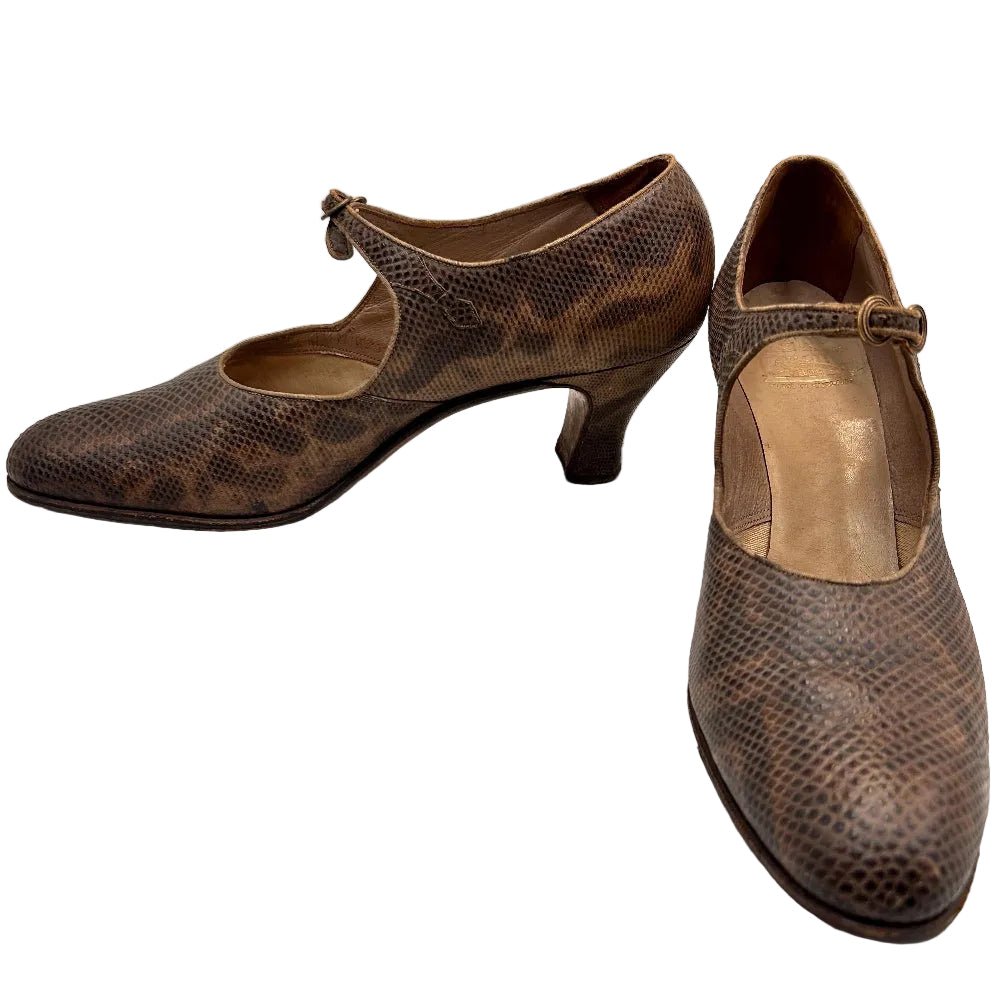 1920s 30s leather shoes with fine buckle strap from Manfield , Selberite Arch preserver Made in England natural pattern