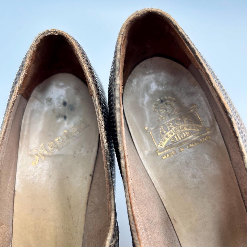 1920s 30s leather shoes with fine buckle strap from Manfield , Selberite Arch preserver Made in England natural pattern