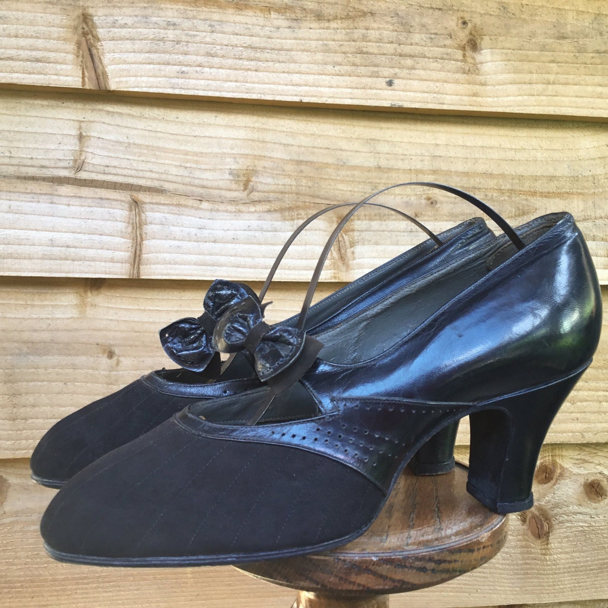 Antique 1930s black leather & suede shoes Lady Hilda Fine Footwear - Splendid Vintage World