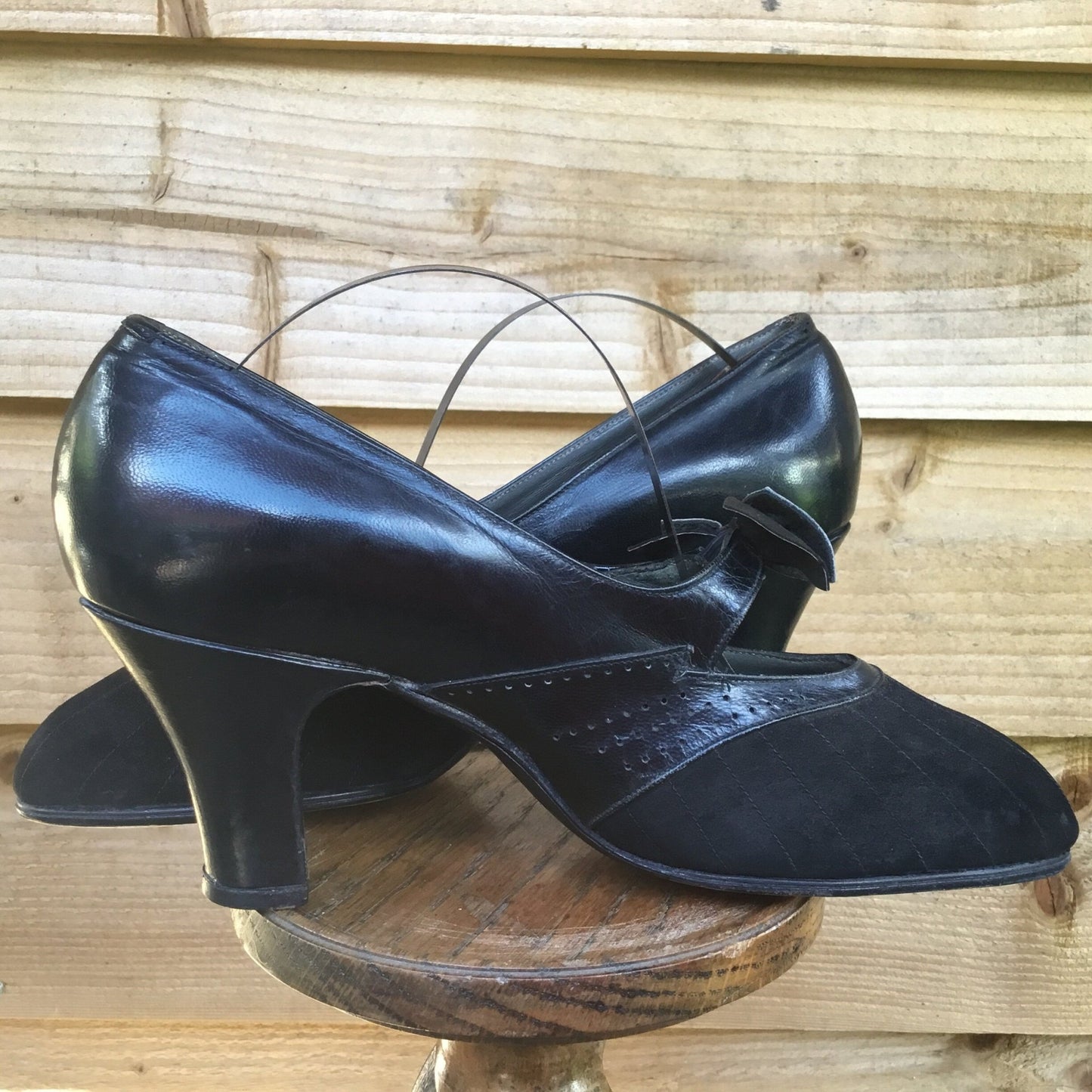 Antique 1930s black leather & suede shoes Lady Hilda Fine Footwear - Splendid Vintage World