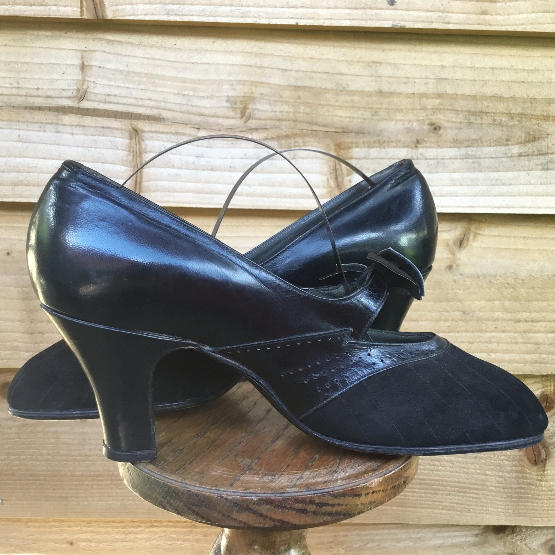 Antique 1930s black leather & suede shoes Lady Hilda Fine Footwear - Splendid Vintage World