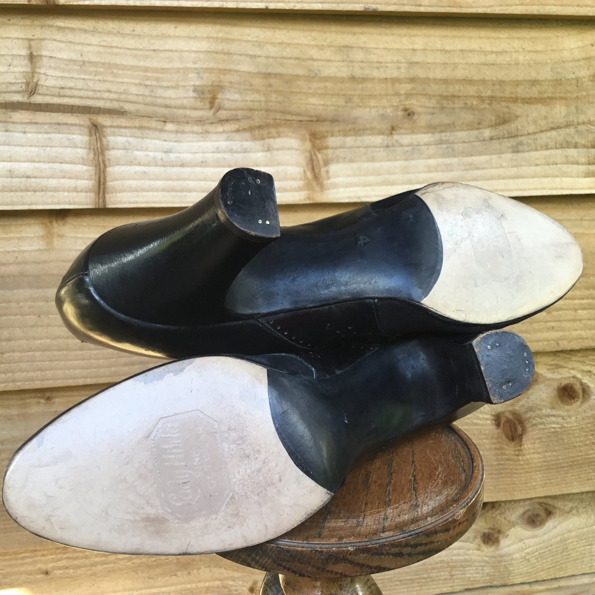 Antique 1930s black leather & suede shoes Lady Hilda Fine Footwear - Splendid Vintage World