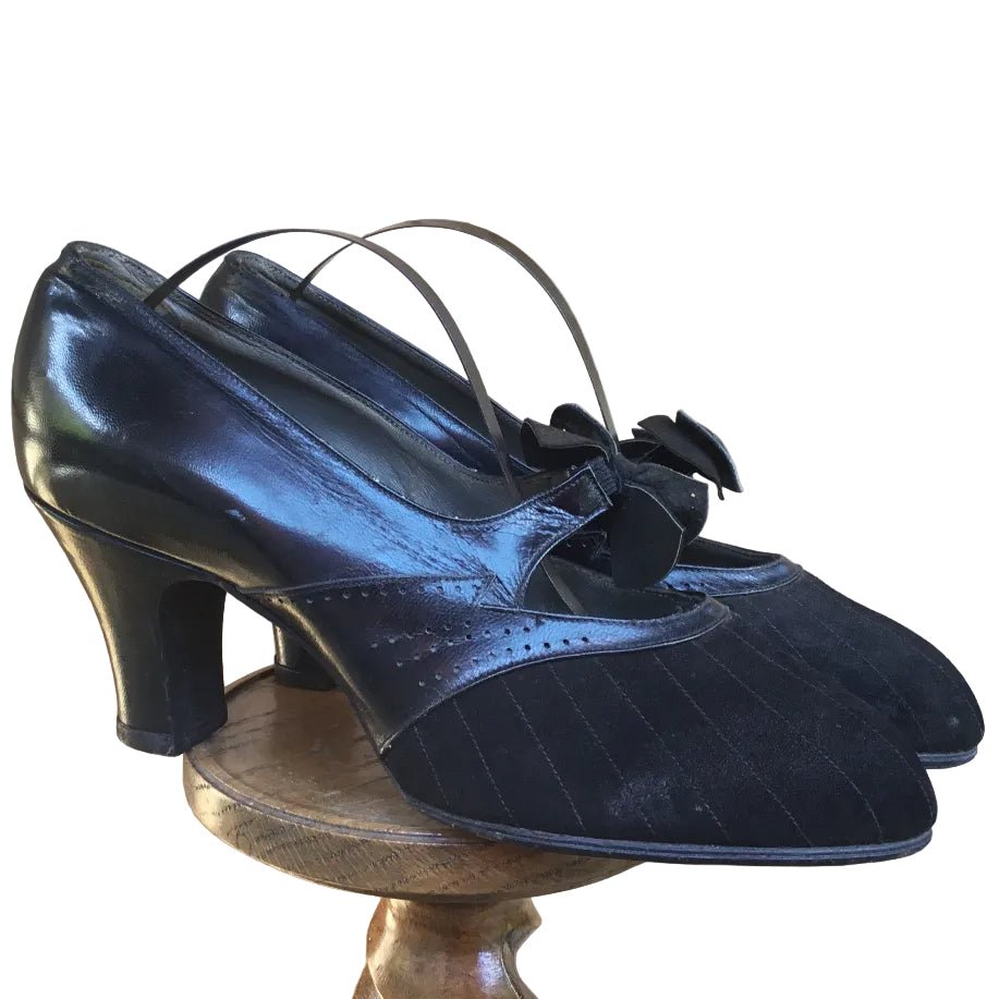 Antique 1930s black leather & suede shoes Lady Hilda Fine Footwear - Splendid Vintage World