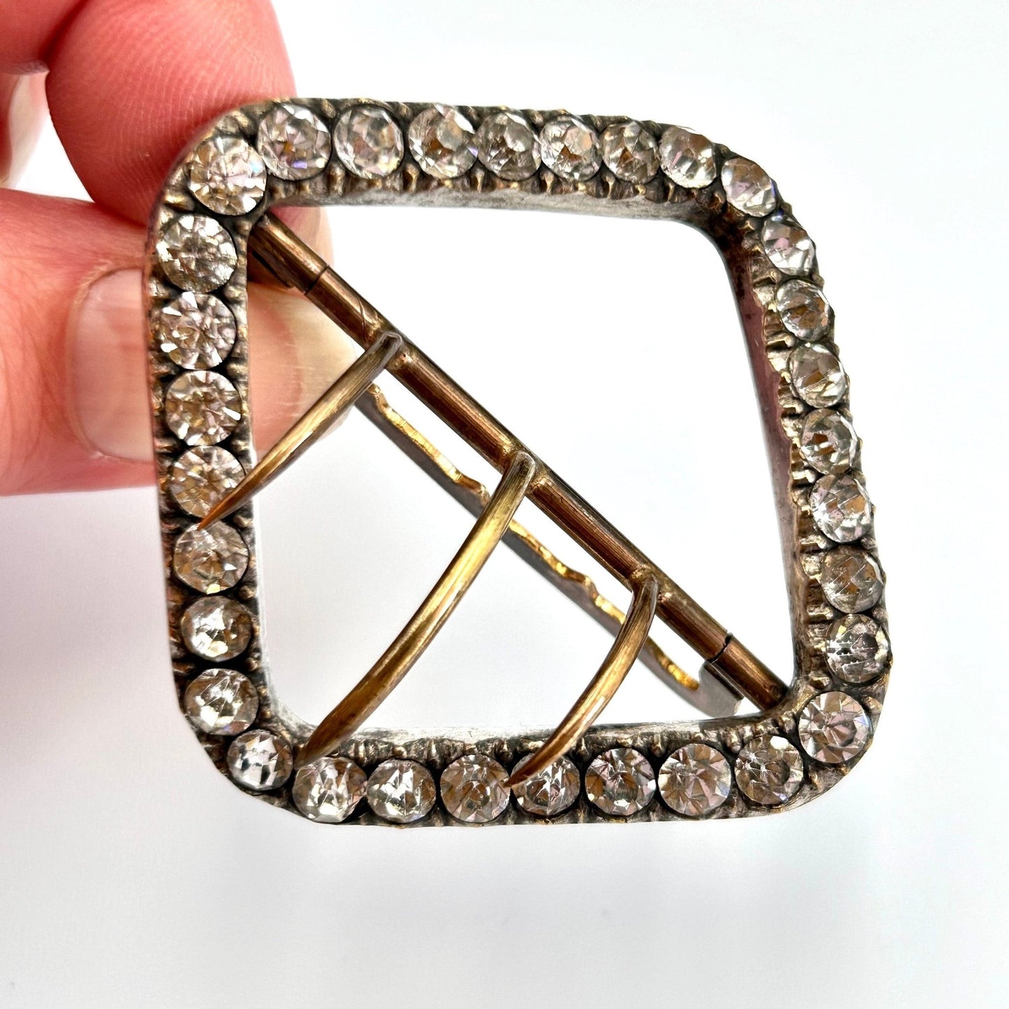 Antique 19th Century Paste Buckle Silver Plated Shoe buckle - Splendid Vintage World