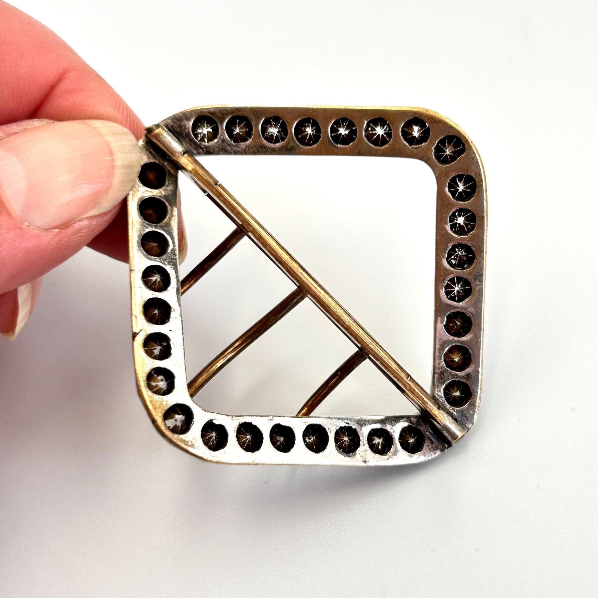 back view of Antique 19th Century Paste Buckle Silver Plated Shoe buckle - Splendid Vintage World