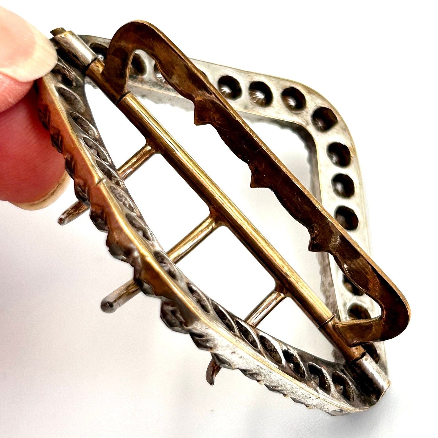 side view of Antique 19th Century Paste Buckle Silver Plated Shoe buckle - Splendid Vintage World