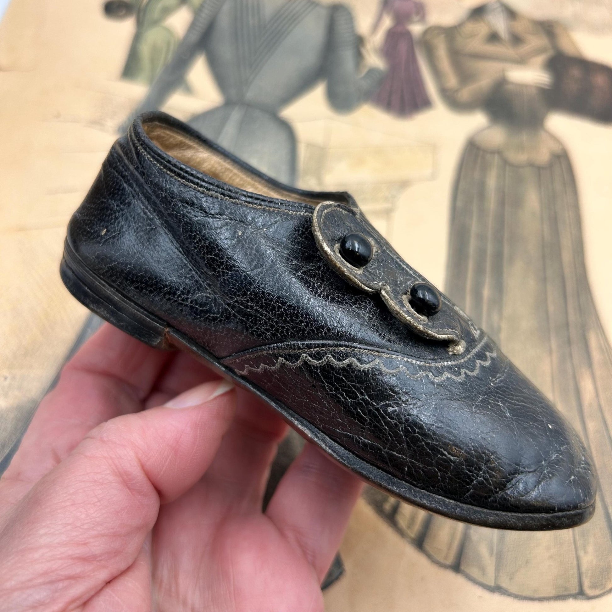 Antique black leather button up shoe, child’s - Splendid Vintage World