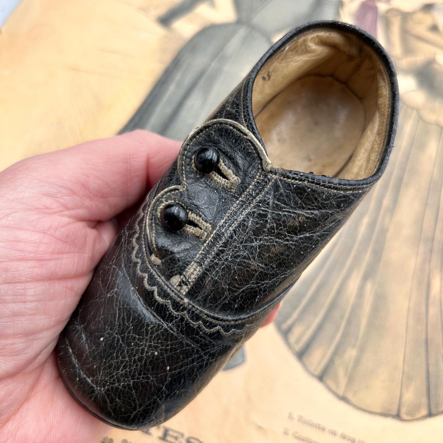Antique black leather button up shoe, child’s - Splendid Vintage World