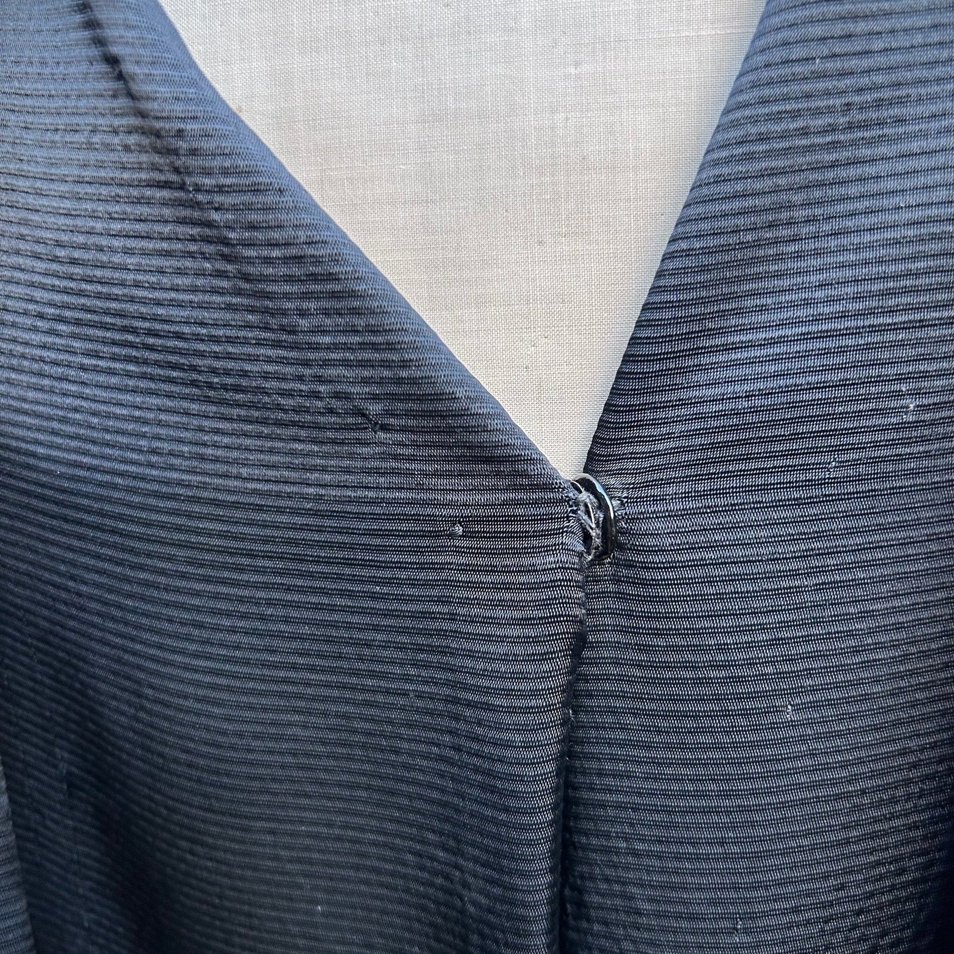 Antique black silk opera cape fastening detail - Splendid Vintage World