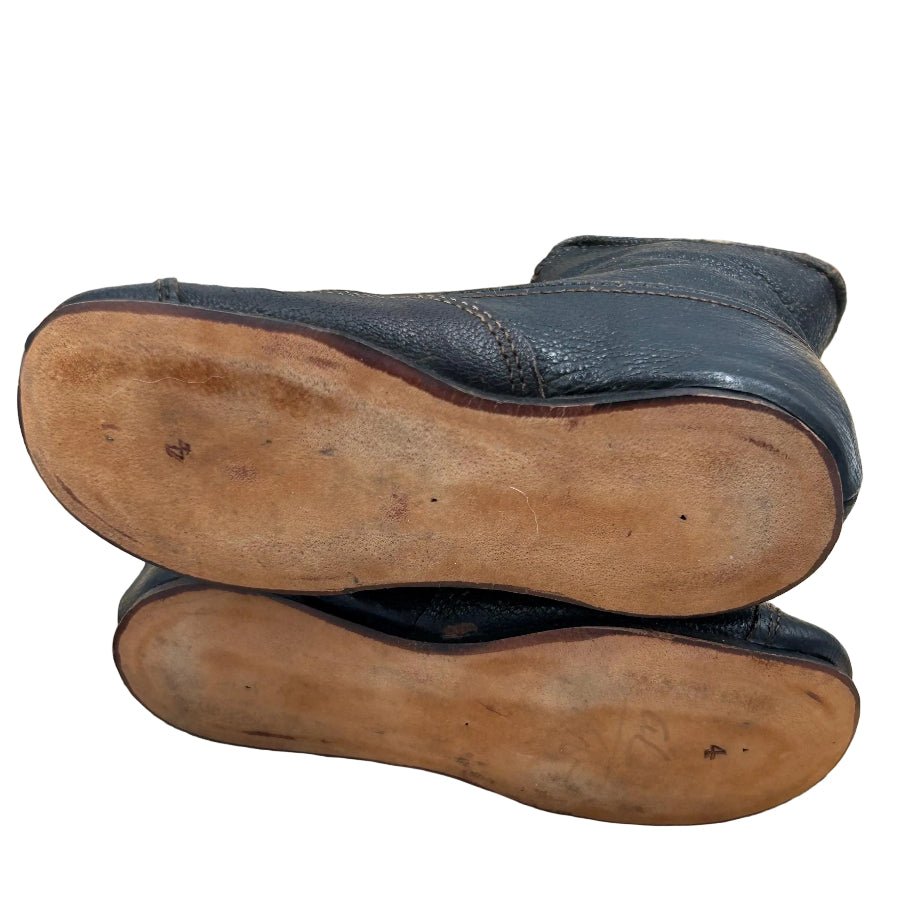 soles of the Antique Child's Black Leather Button Boots: Collectors or Doll Shoes - Splendid Vintage World