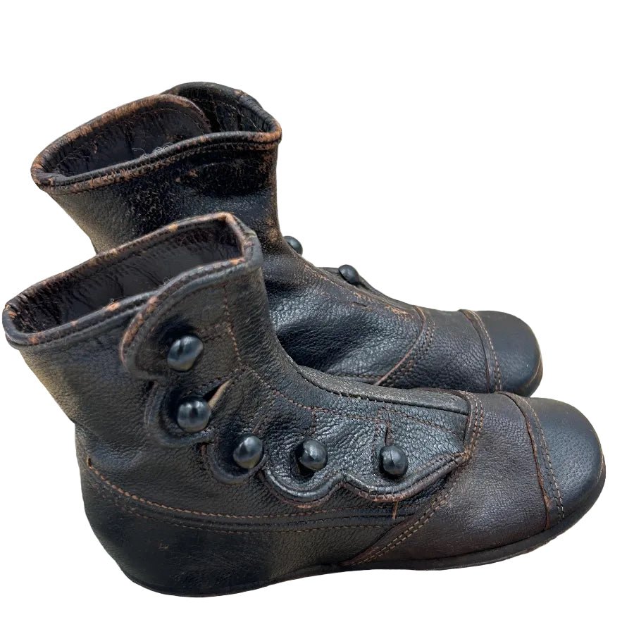 Antique Child's Black Leather Button Boots for Collectors or larger Doll Shoes - Splendid Vintage World