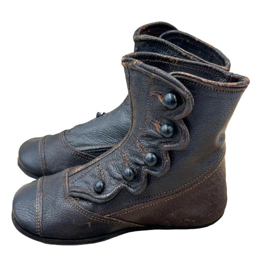 Antique Child's Black Leather Button Boots for Collectors or could be used as larger Dolls Shoes - Splendid Vintage World