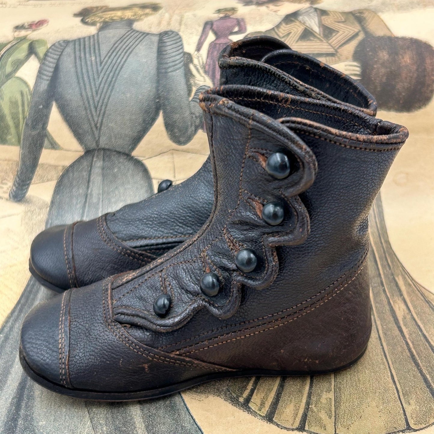Antique Child's Black Leather Button Boots for Collectors or larger Doll boots - Splendid Vintage World