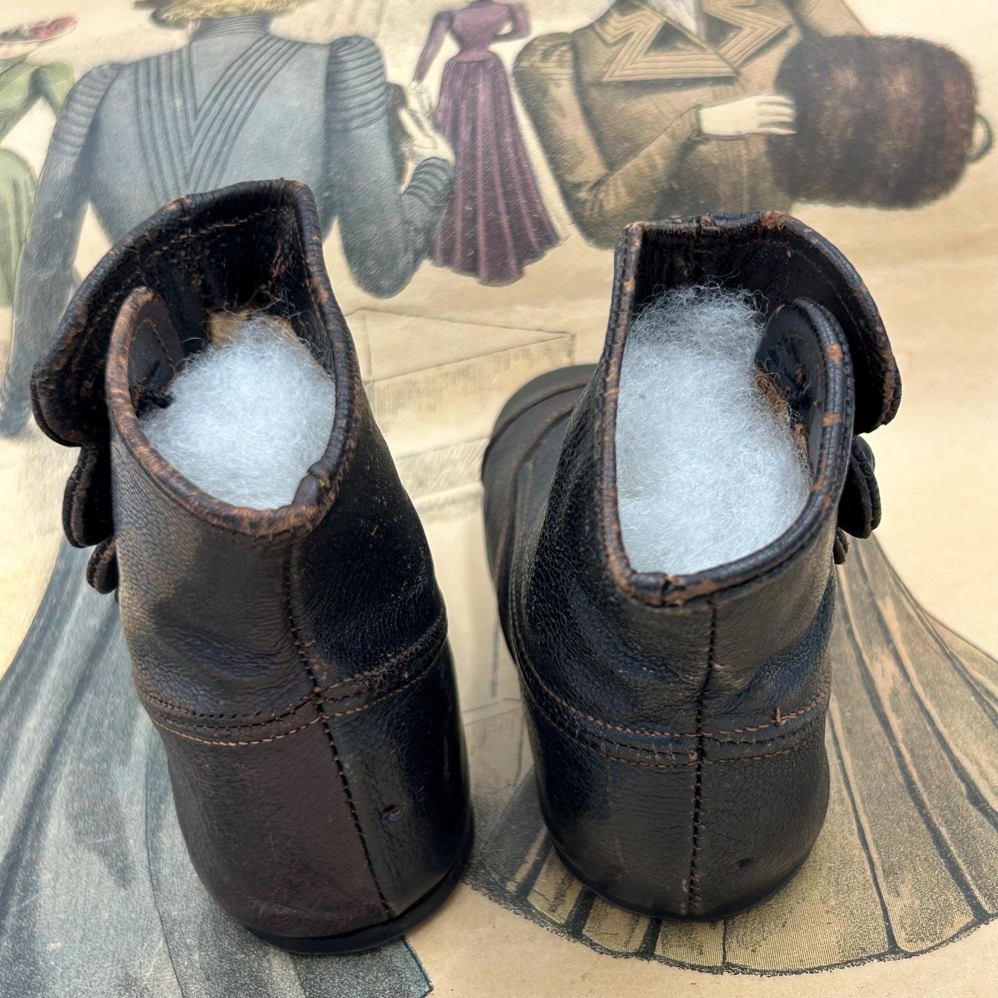 Antique Child's Black Leather Button Boots for Collectors or larger Doll boots - Splendid Vintage World