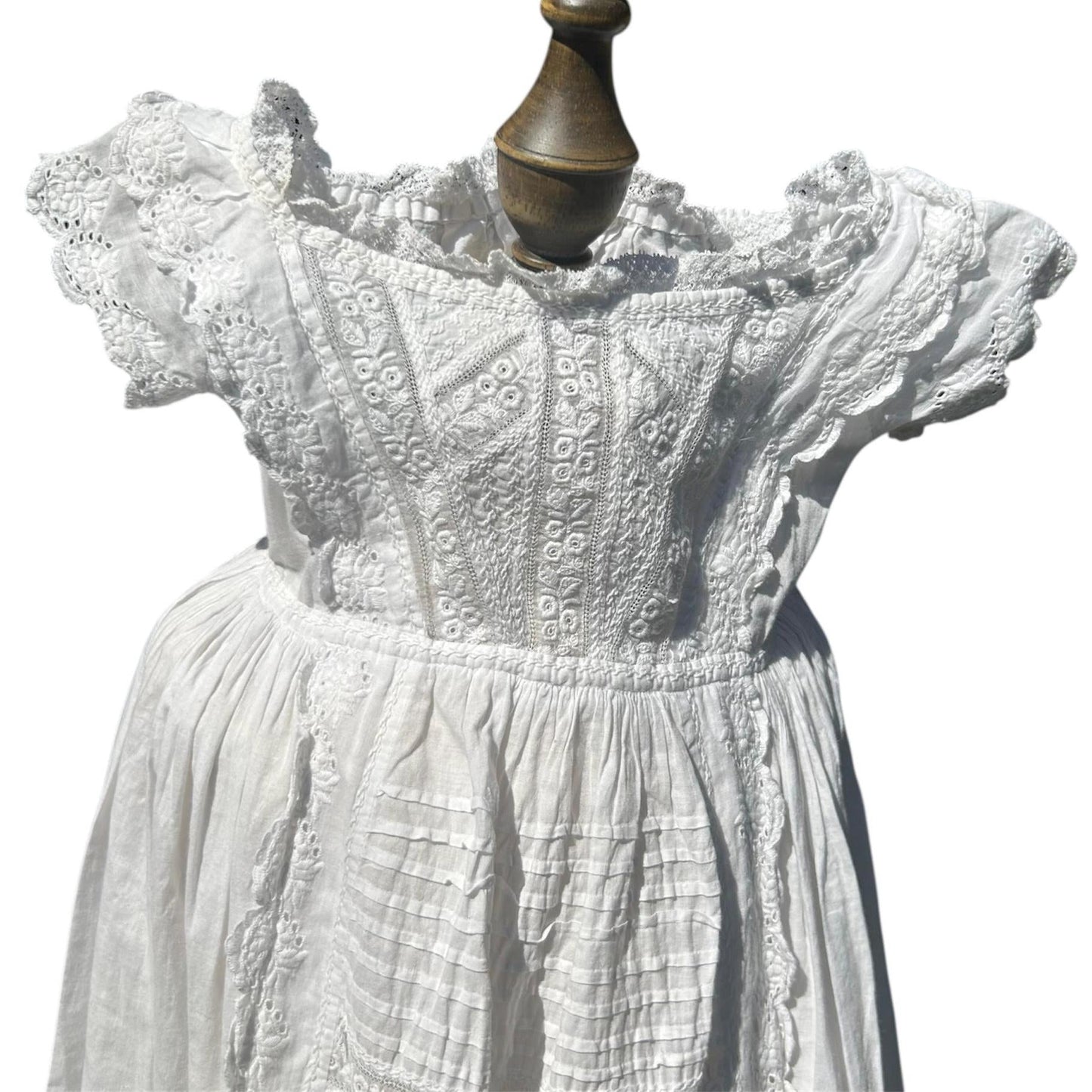 white cotton Christening Gown bodice against white ground - Splendid Vintage World