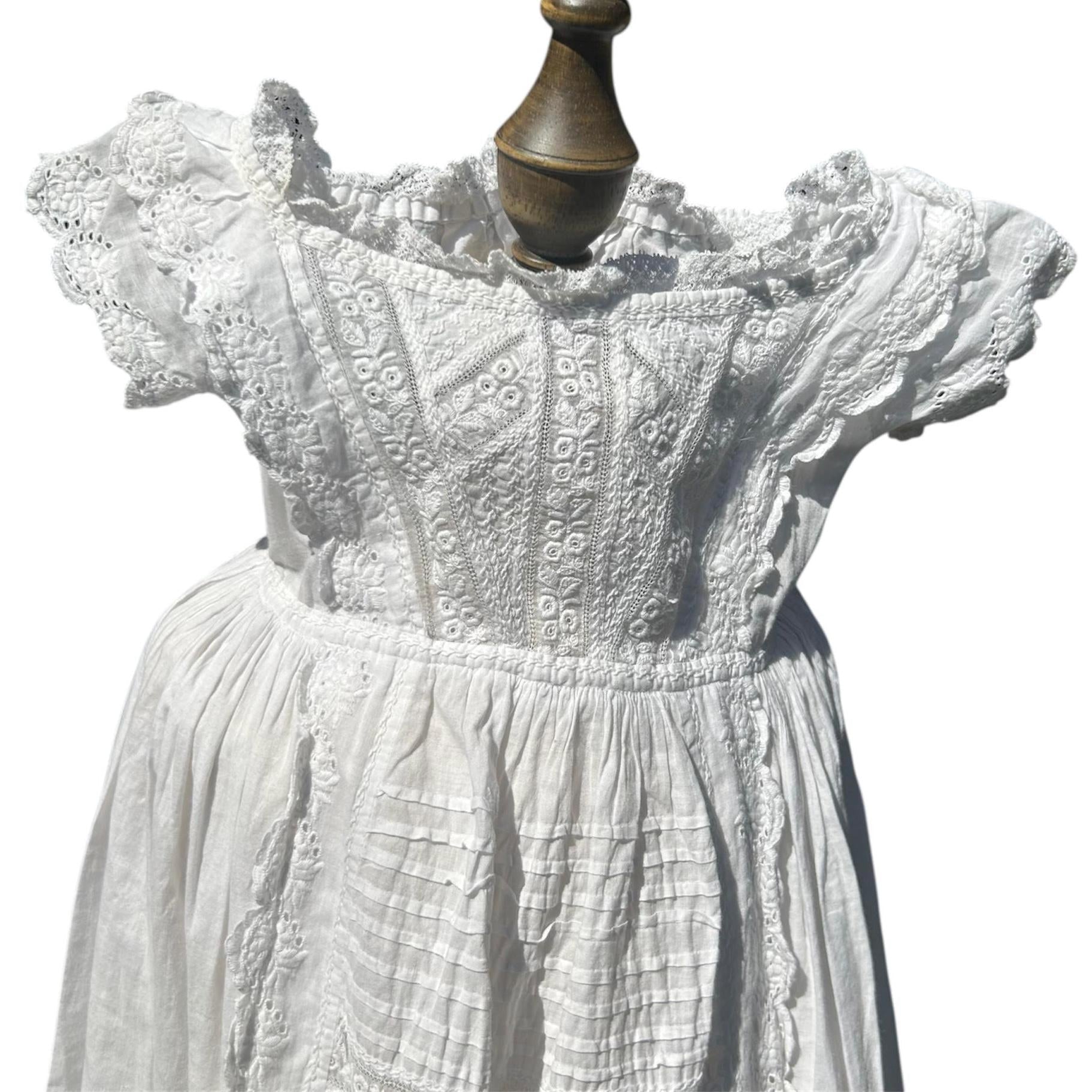 white cotton Christening Gown bodice against white ground - Splendid Vintage World