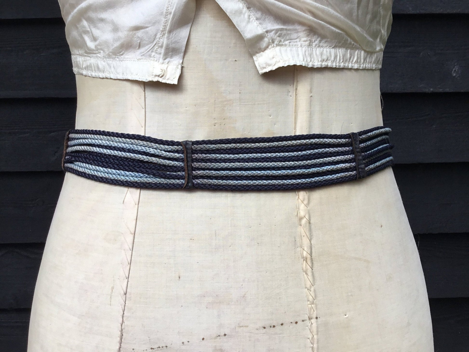Antique Cord Belt with Arts & Crafts Metal Buckle, 27.5” Long - Splendid Vintage World