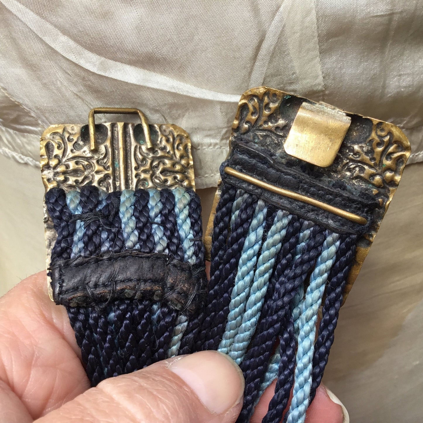 Antique Cord Belt with Arts & Crafts Metal Buckle, 27.5” Long - Splendid Vintage World