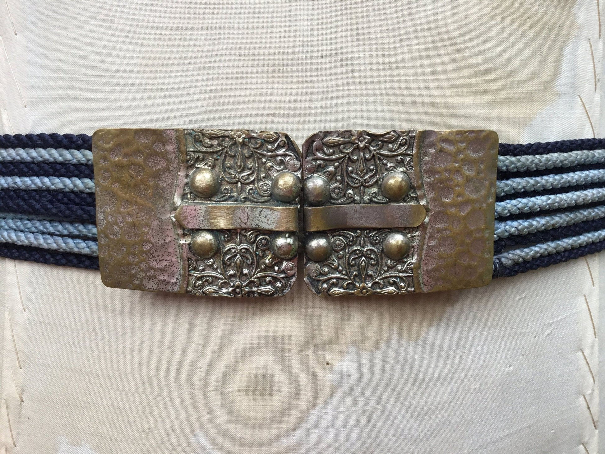 Antique Cord Belt with Arts & Crafts Metal Buckle, 27.5” Long - Splendid Vintage World