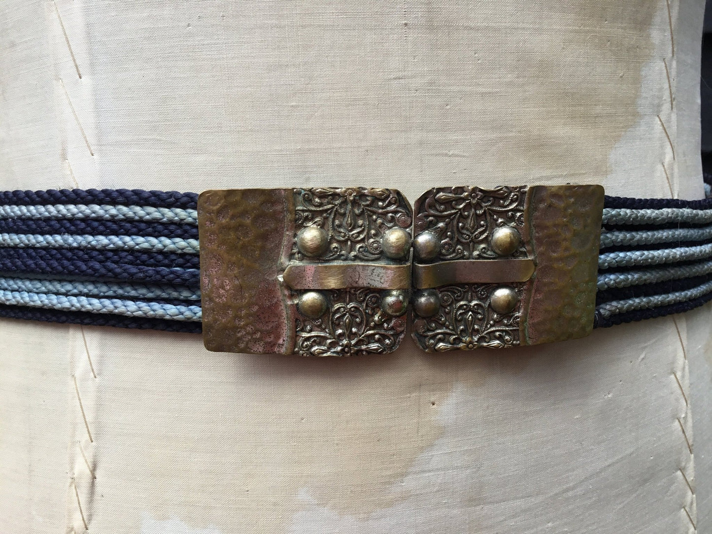 Antique Cord Belt with Arts & Crafts Metal Buckle, 27.5” Long - Splendid Vintage World